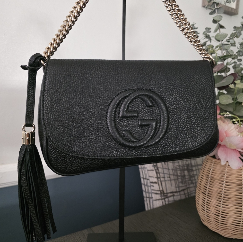 💯 Authentic Gucci Soho Leather Chain Crossbody Bag